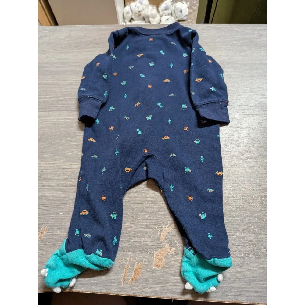 Carter's Navy Blue Dinosaur Monster Claw Footed Pajamas Two Way Zip Sleeper